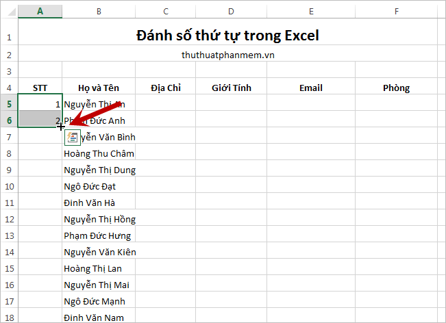 Instructions for numbering in Excel Picture 6