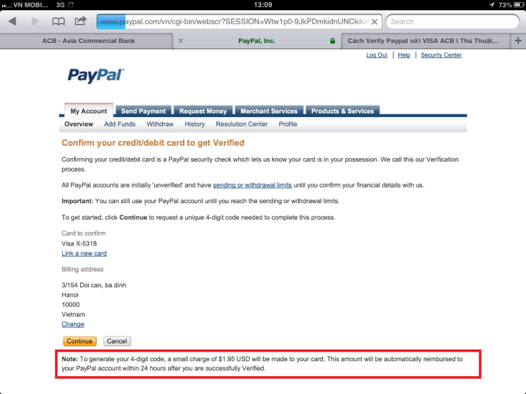 Picture 10 of Instructions for opening Visa Prepaid card, registering for PayPal to buy hosting