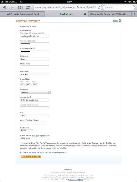 Picture 8 of Instructions for opening Visa Prepaid card, registering for PayPal to buy hosting