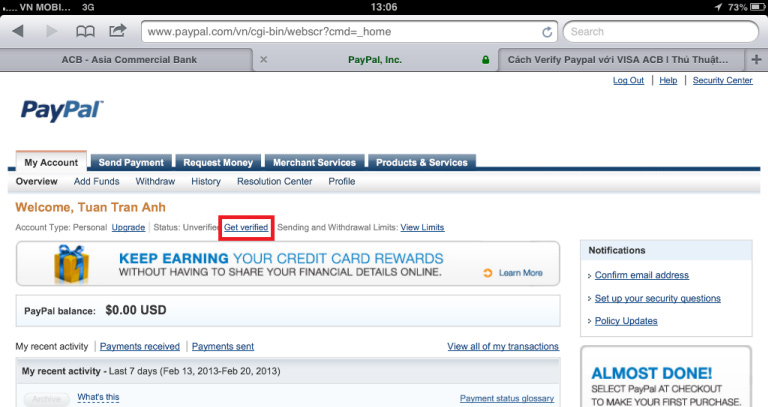 Picture 9 of Instructions for opening Visa Prepaid card, registering for PayPal to buy hosting