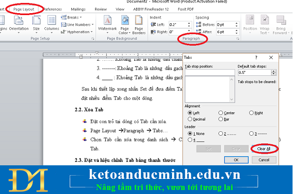 Instructions for page numbering and tab settings for paragraphs in Word Picture 8