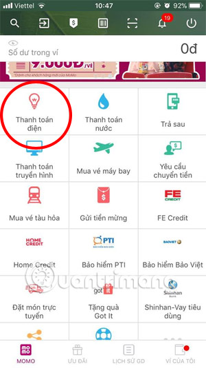 Instructions for payment of electricity by Momo wallet Picture 1