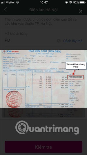 Instructions for payment of electricity by Momo wallet Picture 3