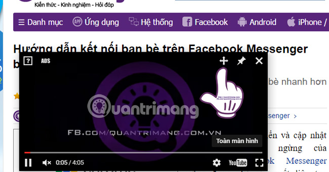 Instructions for pinning Youtube videos under the screen corner Picture 4
