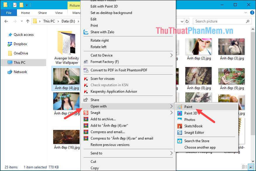 Instructions for resizing photos with Paint Picture 1