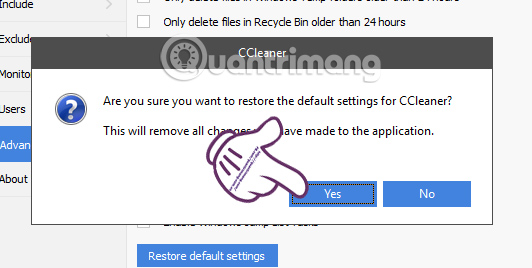 Instructions for restoring original settings for CCleaner Picture 3