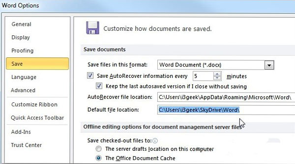 Instructions for saving default Office documents to SkyDrive Picture 4
