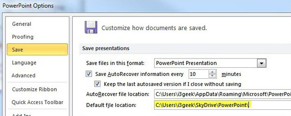 Instructions for saving default Office documents to SkyDrive Picture 5