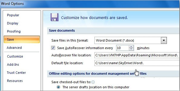 Instructions for saving default Office documents to SkyDrive Picture 7