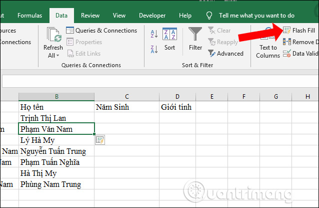 Instructions for separating column content in Excel - TipsMake.com