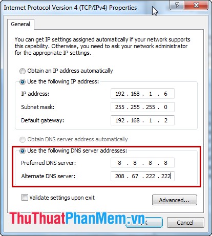 Instructions for setting static IP addresses, changing DNS Picture 6