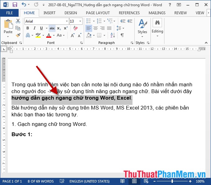 Instructions for strikethrough in Word, Excel - Create dashes in Word, Excel Picture 1