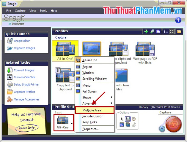 Instructions for taking screenshots with Snagit Picture 15