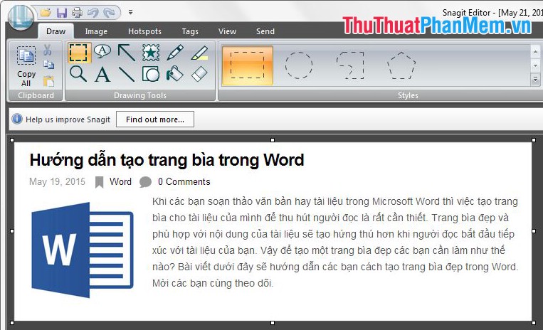 Instructions for taking screenshots with Snagit Picture 6