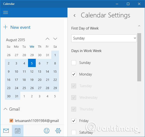 Instructions for using Calendar with Google Calendar in Windows 10