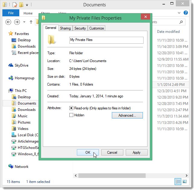 Instructions for using EFS to encrypt files and folders on Windows 8.1 Pro Picture 7