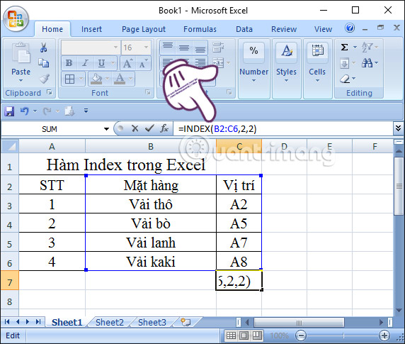 Instructions for using Index function in Excel Picture 2