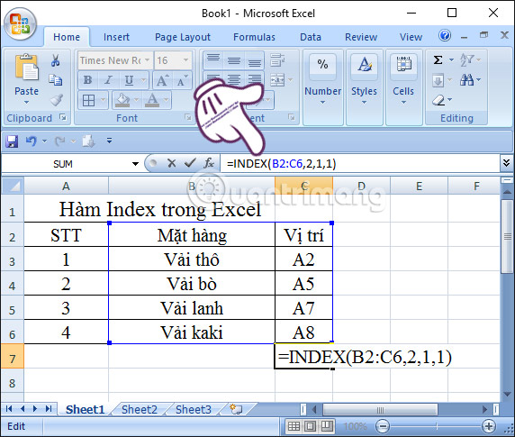 Instructions for using Index function in Excel Picture 4