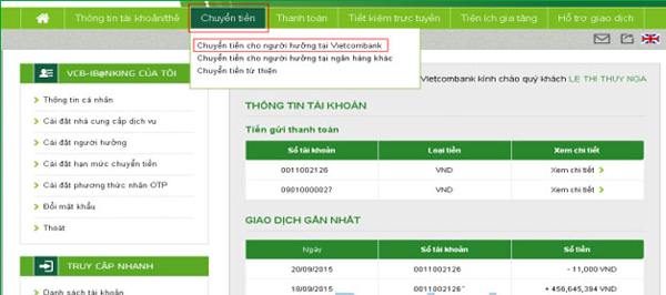 Instructions for using Internet Banking Vietcombank Picture 5