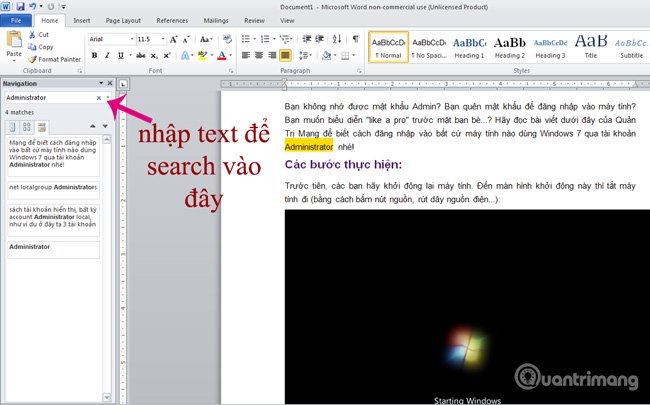 using navigation pane in word 2013