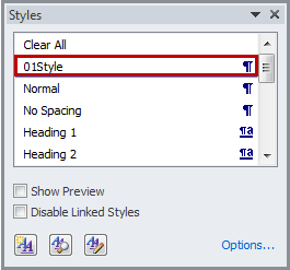 Instructions for using Style in Word Picture 10