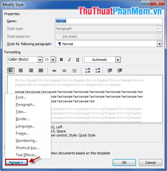Instructions for using Style in Word Picture 5
