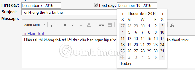 Instructions for using the auto-reply feature on Gmail Picture 3