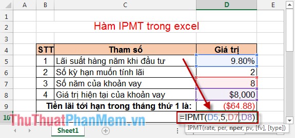 Instructions for using the IPMT function in Excel Picture 5