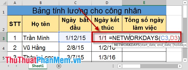 Instructions for using the Networksday function in excel Picture 2