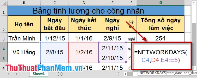 Instructions for using the Networksday function in excel Picture 4