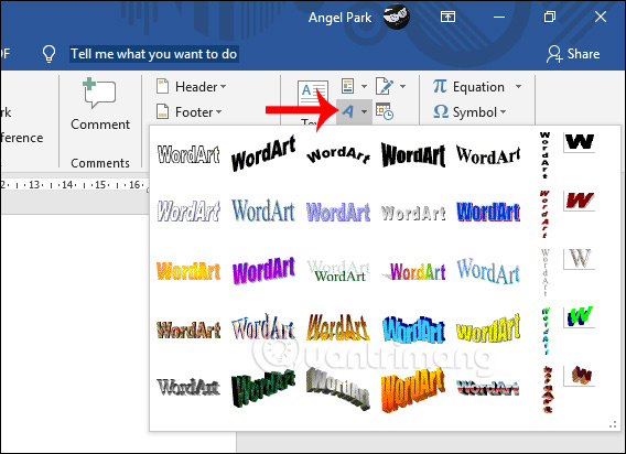 Instructions for writing vertical letters in Word Picture 8