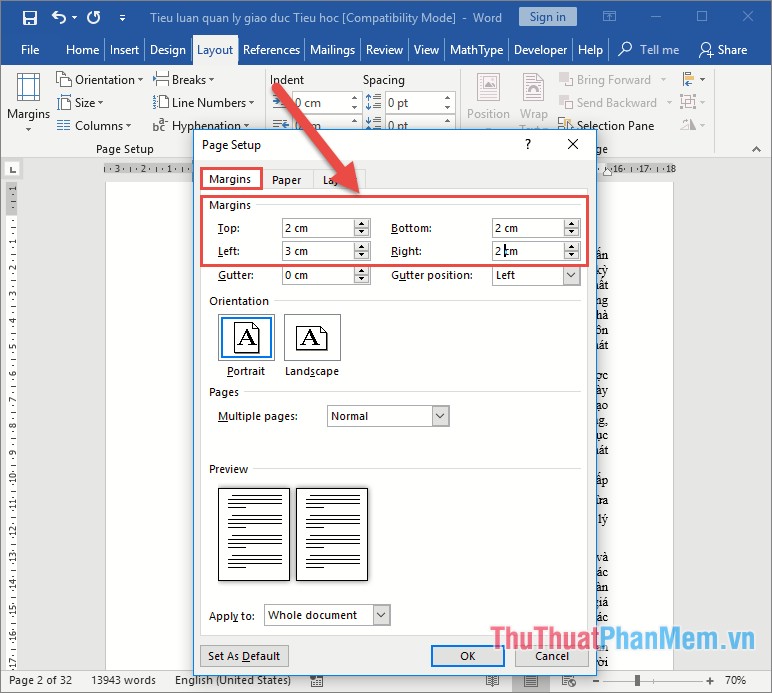 Instructions On How To Align Beautiful Margins For Paper Size In Word