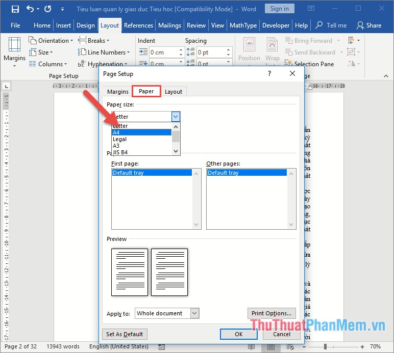 Instructions on how to align beautiful margins for A4 paper size in Word