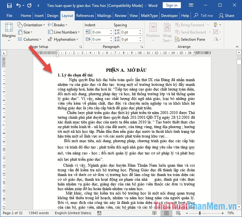 Instructions On How To Align Beautiful Margins For Paper Size In Word