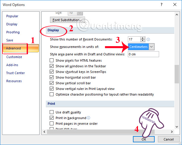 how to change the margins in word from cm to inches