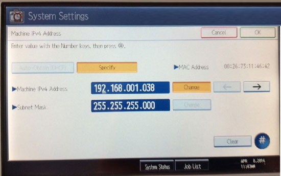 Instructions on how to check and install the IP address for the printer Picture 4