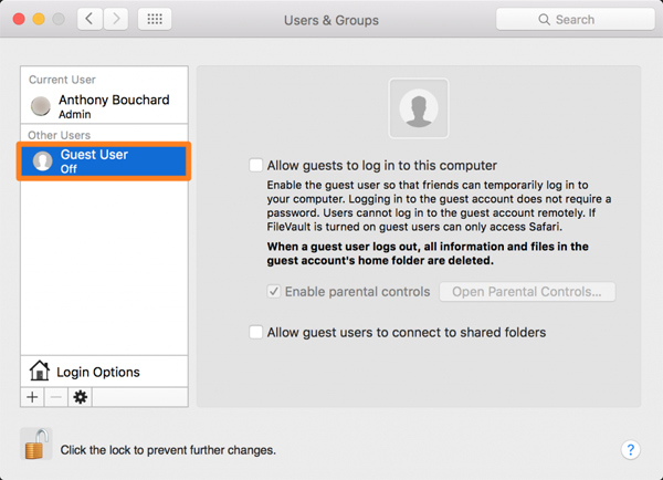 Instructions on how to create a Guest account on a Mac Picture 3