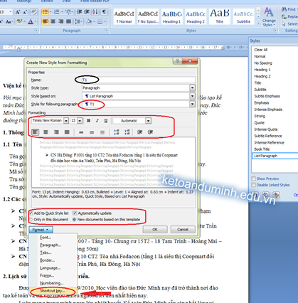 Instructions on how to create automatic table of contents in word 2007 Picture 3