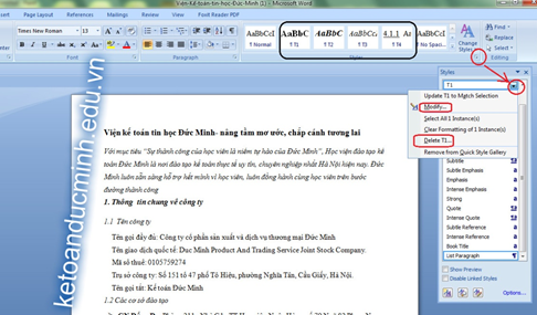Instructions on how to create automatic table of contents in word 2007 Picture 5