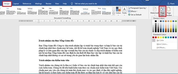 Instructions on how to create background colors for Word documents Picture 1