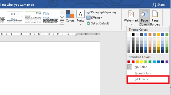 Instructions on how to create background colors for Word documents