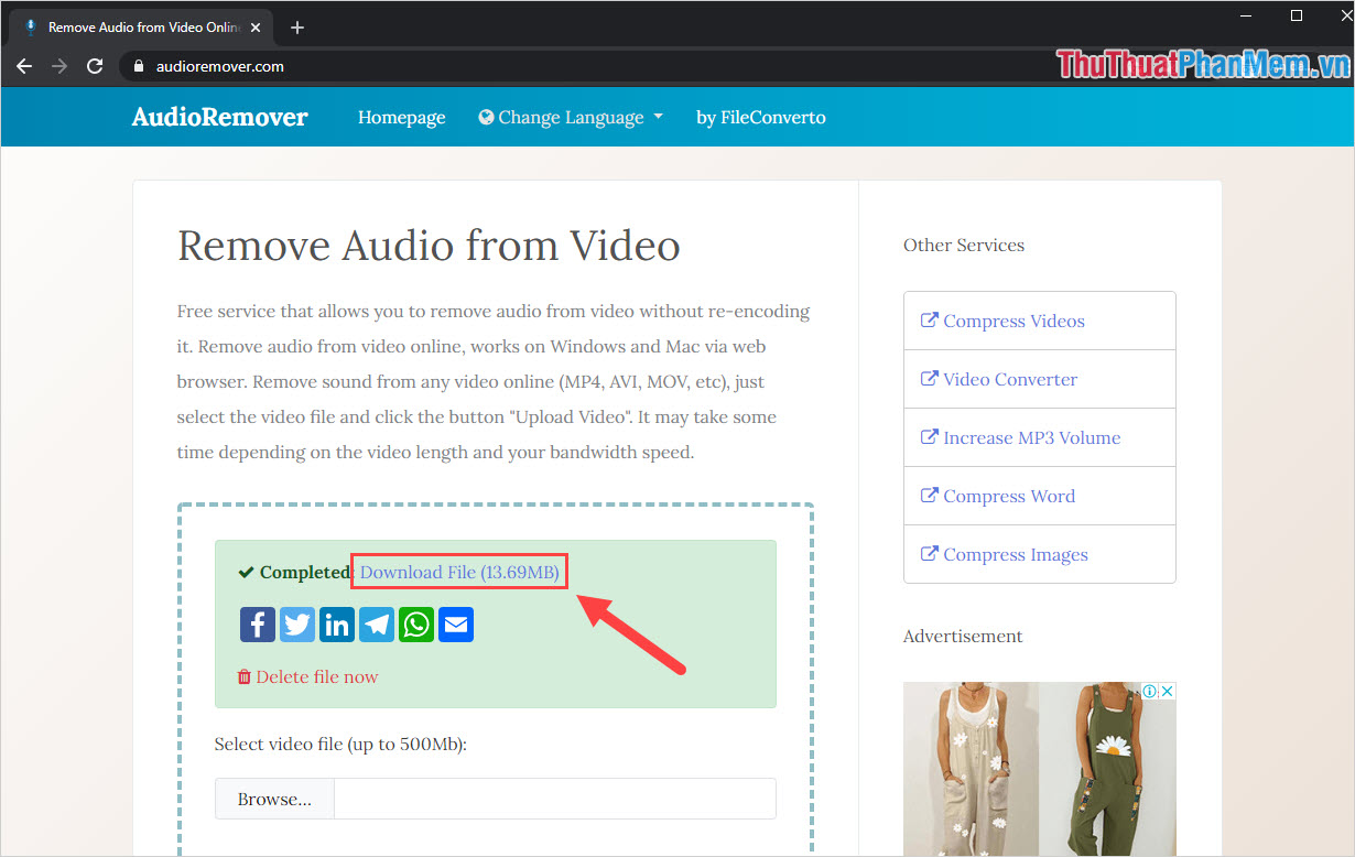 Instructions on how to delete audio in Video online Picture 10