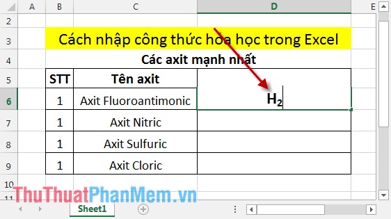 Instructions on how to enter chemical formulas in Excel Picture 5