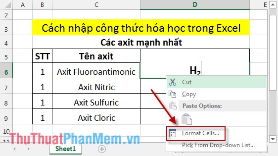 Instructions on how to enter chemical formulas in Excel Picture 6