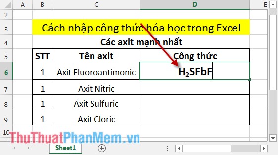Instructions on how to enter chemical formulas in Excel Picture 8