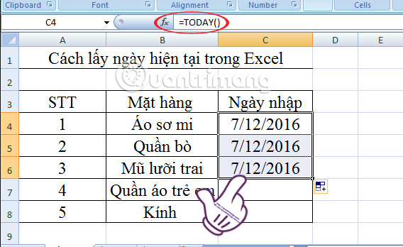 Instructions on how to insert the current date in Excel Picture 3