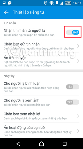 Instructions on how to not receive messages from strangers on Zalo Picture 2