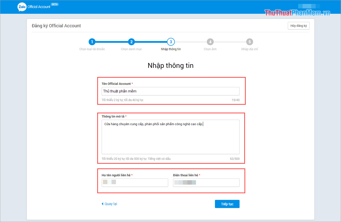 Picture 6 of Instructions on how to register Zalo Page to sell