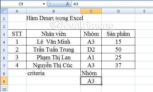 Instructions on how to use the Dmax function in Excel Picture 2