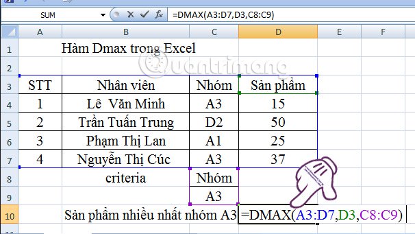 Instructions on how to use the Dmax function in Excel Picture 3